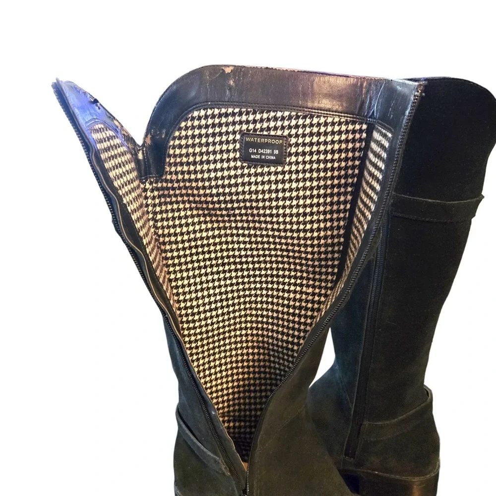 Cole Haan Grand.OS Indiana Waterproof Black Suede Knee High Boots D42391 Size 9B